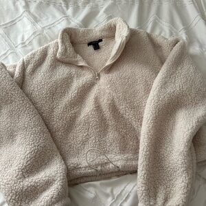 forever 21 fuzzy cropped white quarter zip sweater